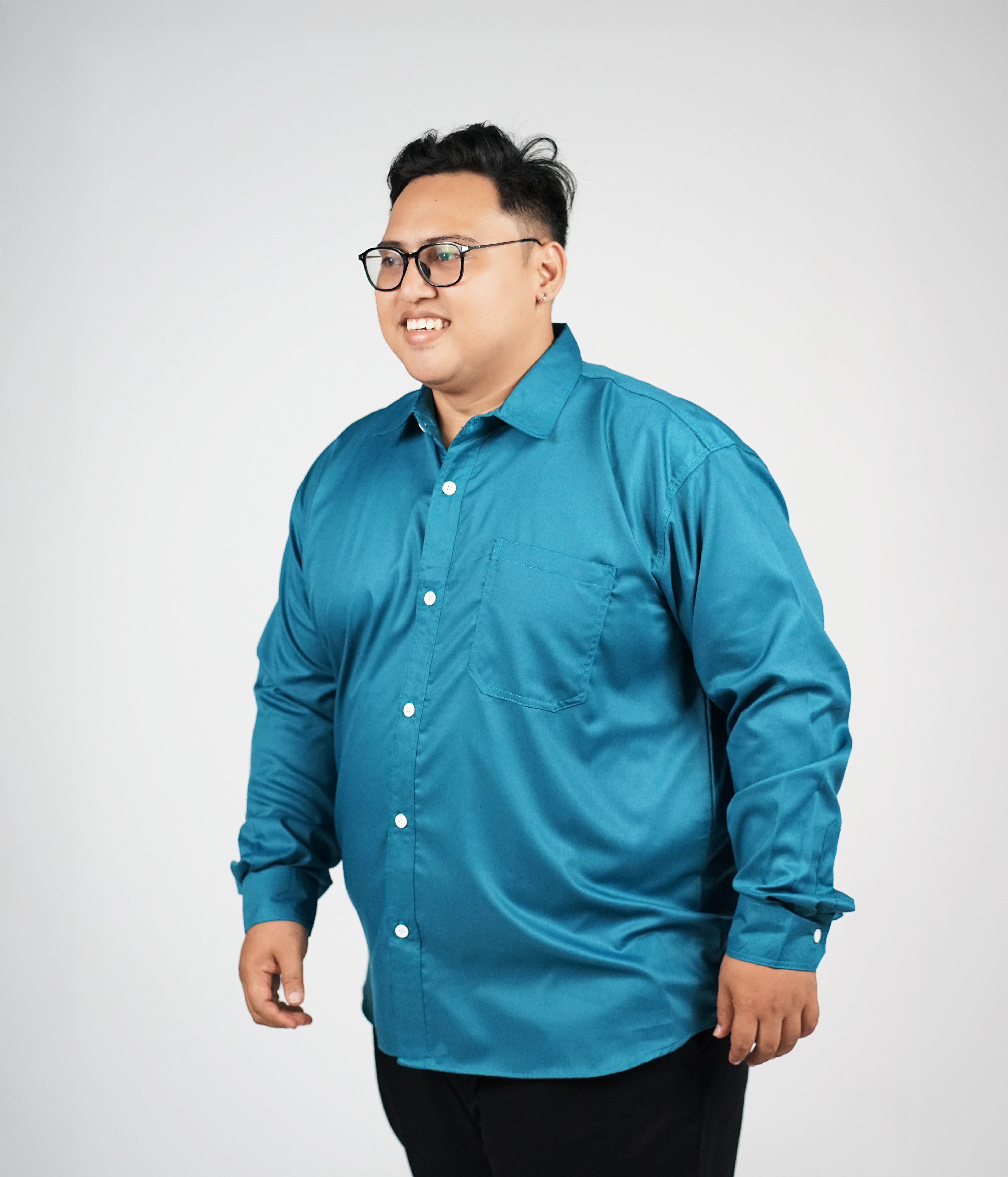 Kemeja Lengan Panjang Biru Toska Big Size (3XL-8XL) | Big Jordan 5