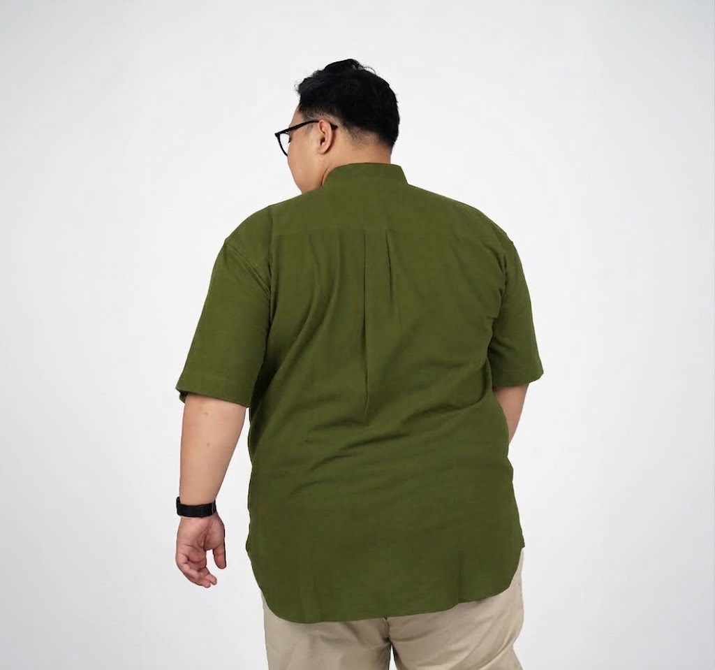 BigJordan - Omar Kemeja Muslim Katun Linen Big Size Jumbo 3XL - 8XL - Hijau Olive 2