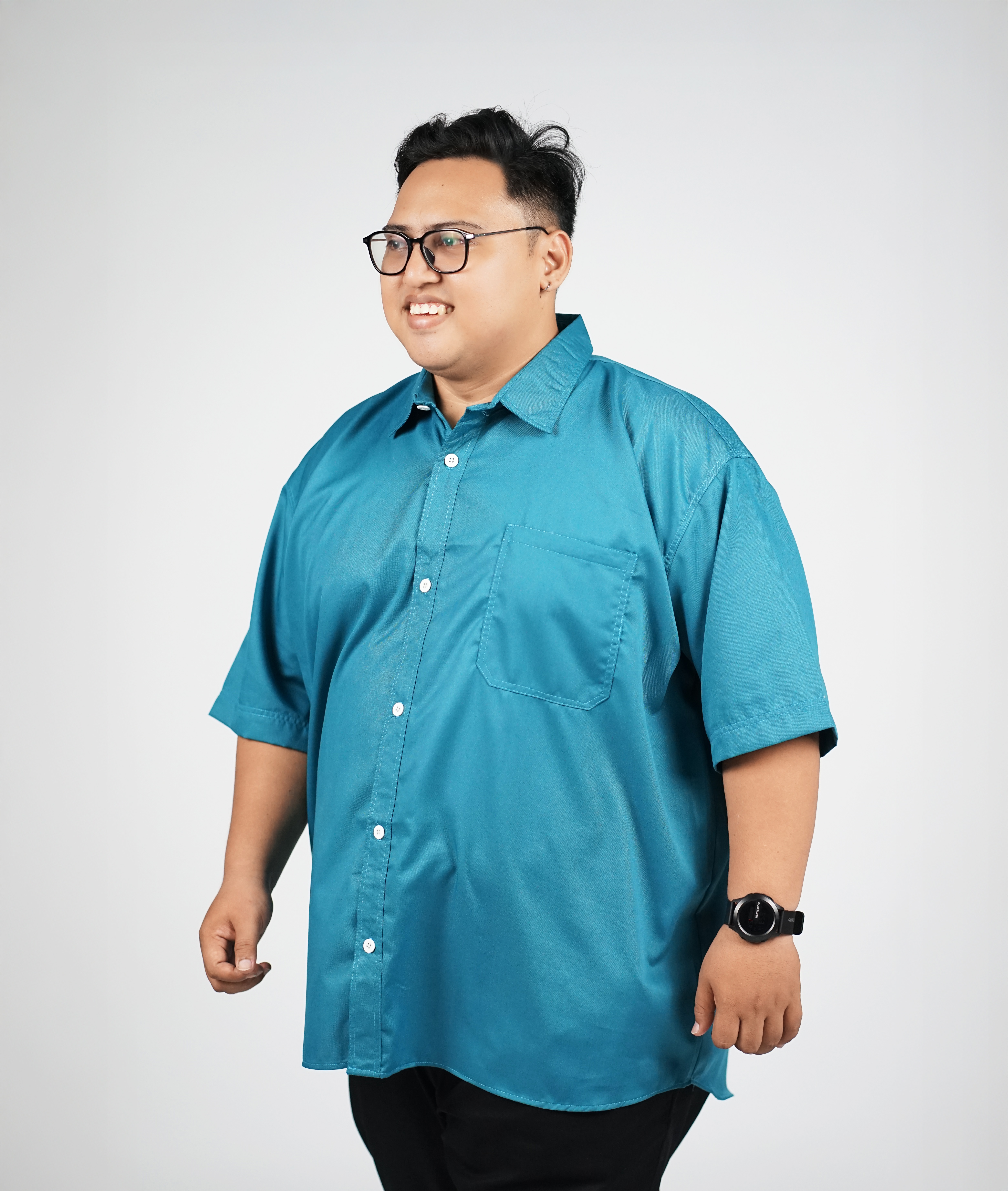 Kemeja Pria Big Size Polos Toska Lengan Pendek Ukuran Jumbo 3XL-8XL - BigJordan