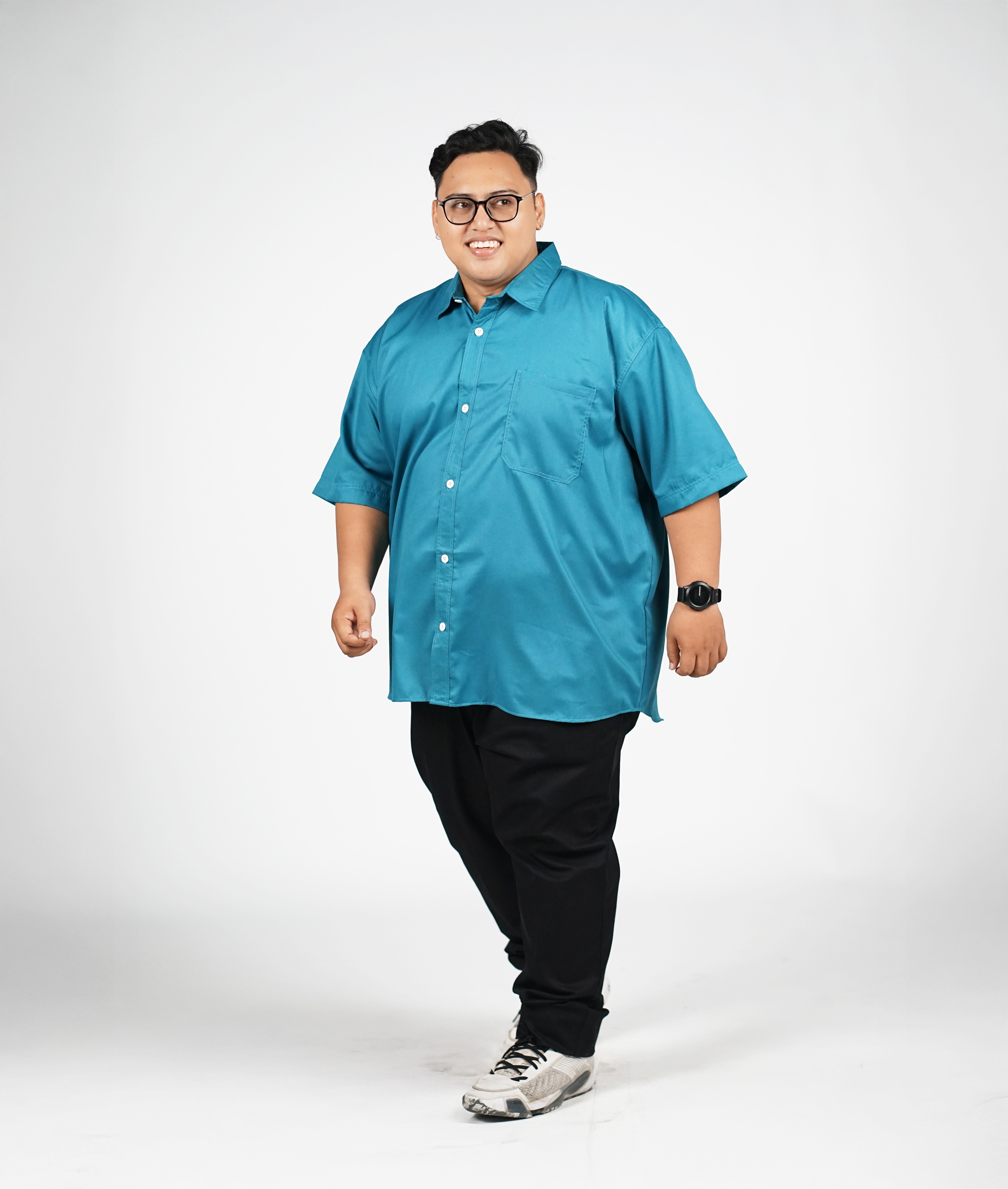 Kemeja Pria Big Size Polos Toska Lengan Pendek Ukuran Jumbo 3XL-8XL - BigJordan 3