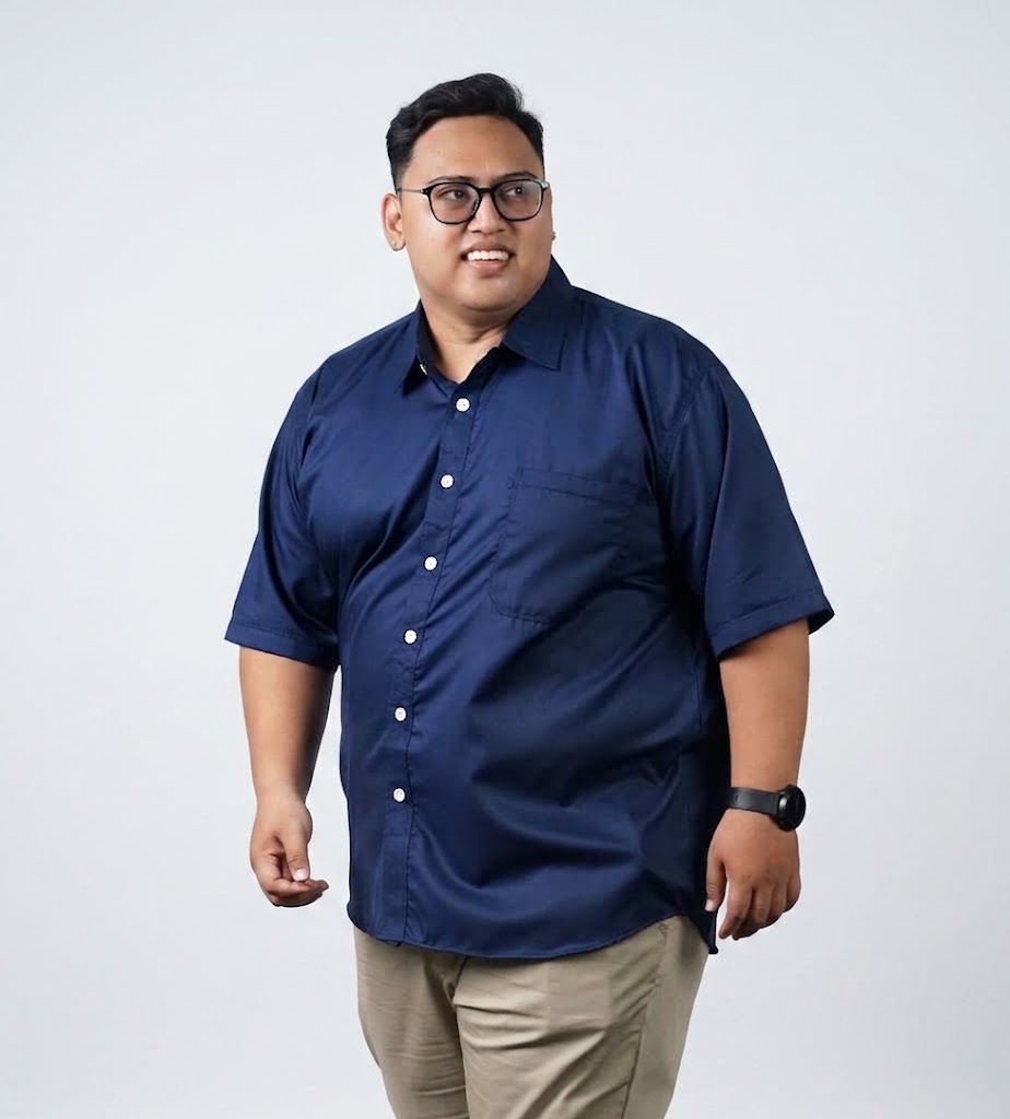 Kemeja Pria Big Size Polos Navy Lengan Pendek Ukuran Jumbo 3XL-8XL - BigJordan