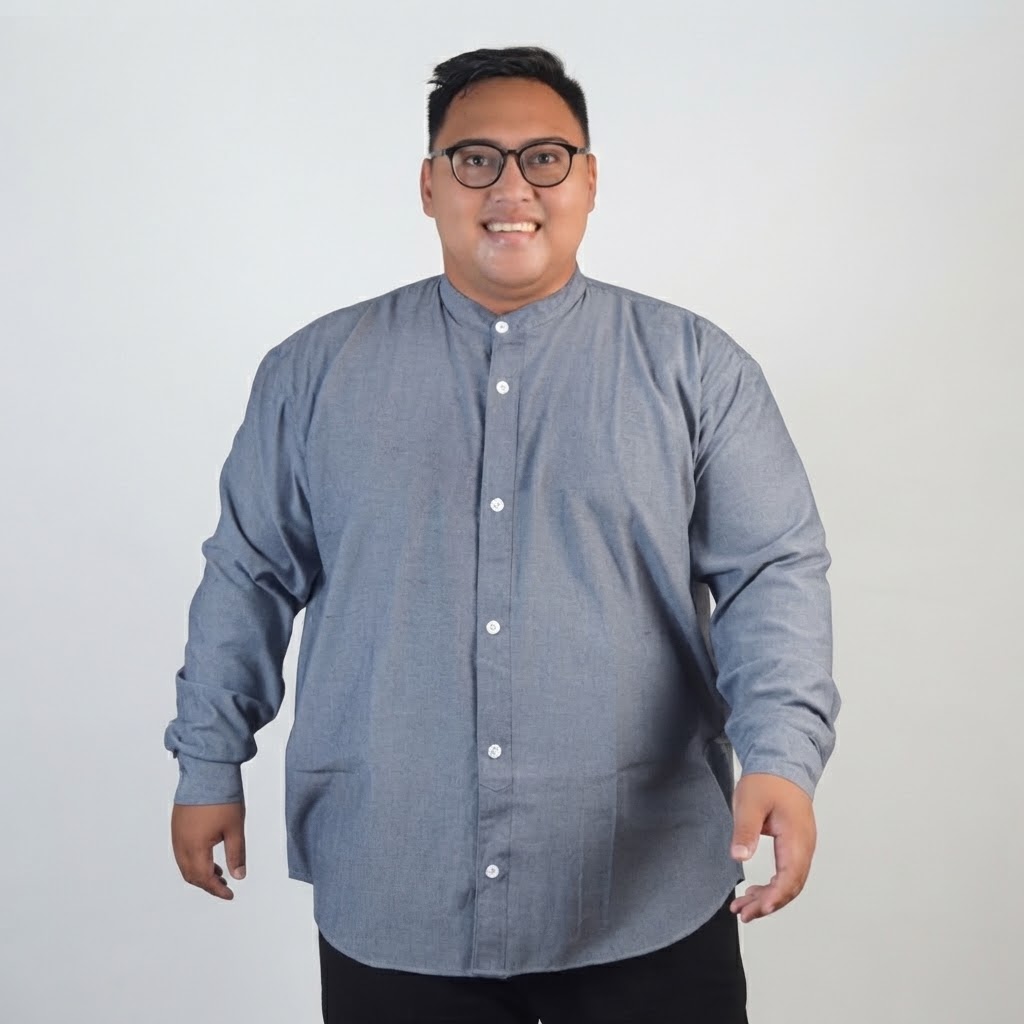 Jericho - Kemeja Koko Oxford Denim Big Size Pria Lengan Panjang | BigJordan