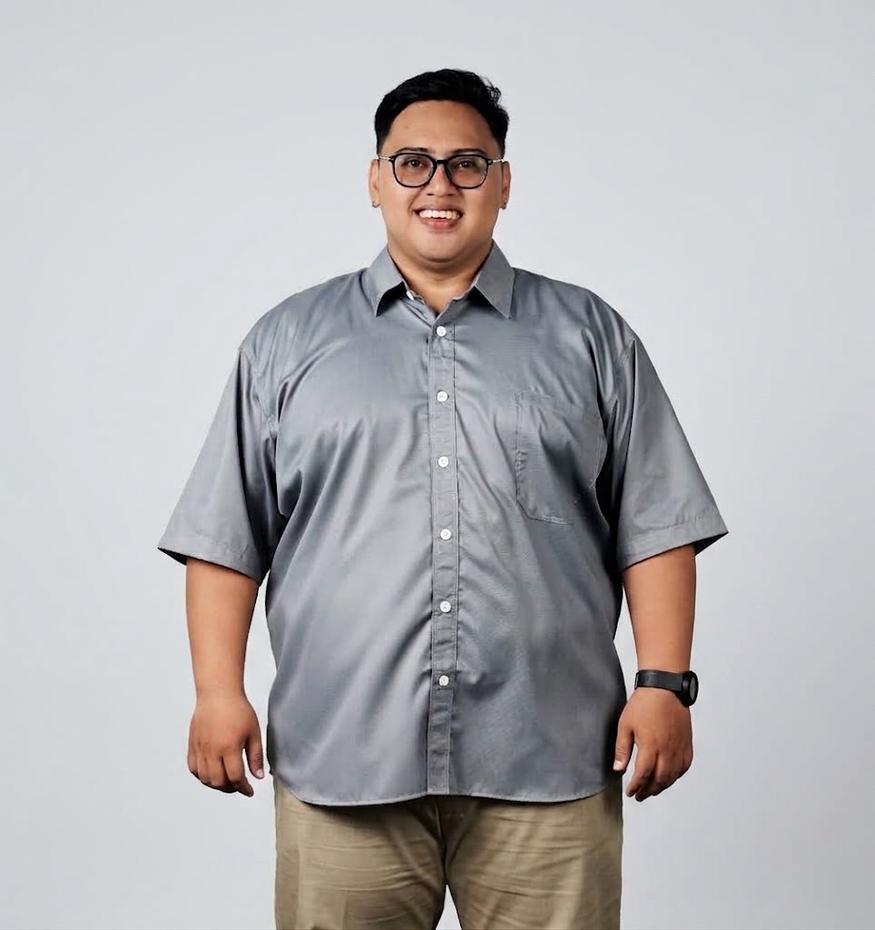Kemeja Pria Big Size Polos Abu Muda Lengan Pendek Ukuran Jumbo 3XL-8XL - BigJordan