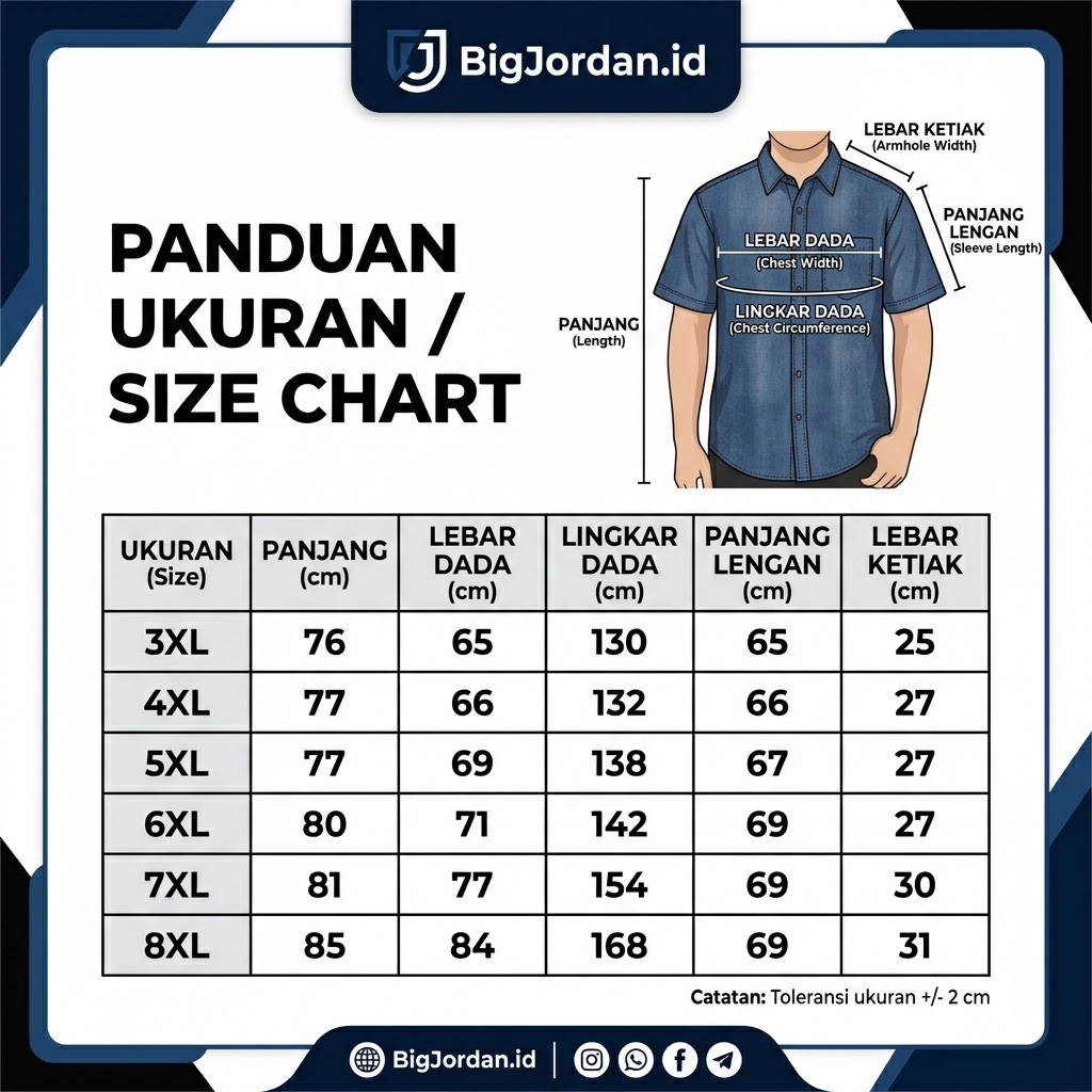 Kemeja Jeans Lengan Pendek Big Size Biru Denim (3XL-8XL) Bigjordan 3