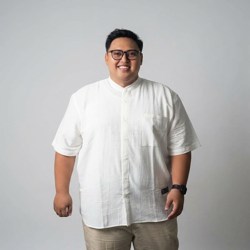 BigJordan - Omar Kemeja Muslim Katun Linen Big Size Jumbo 3XL - 8XL - Putih