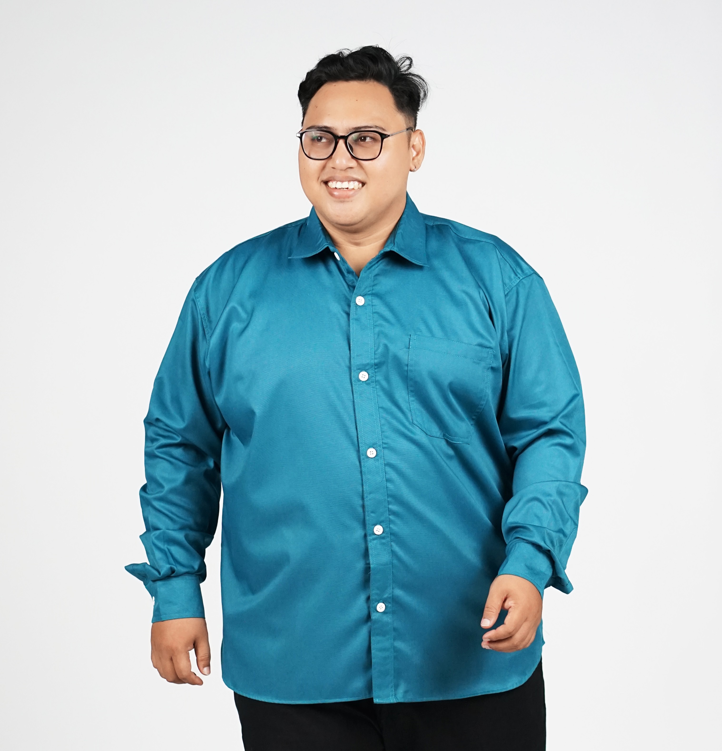 Kemeja Lengan Panjang Biru Toska Big Size (3XL-8XL) | Big Jordan