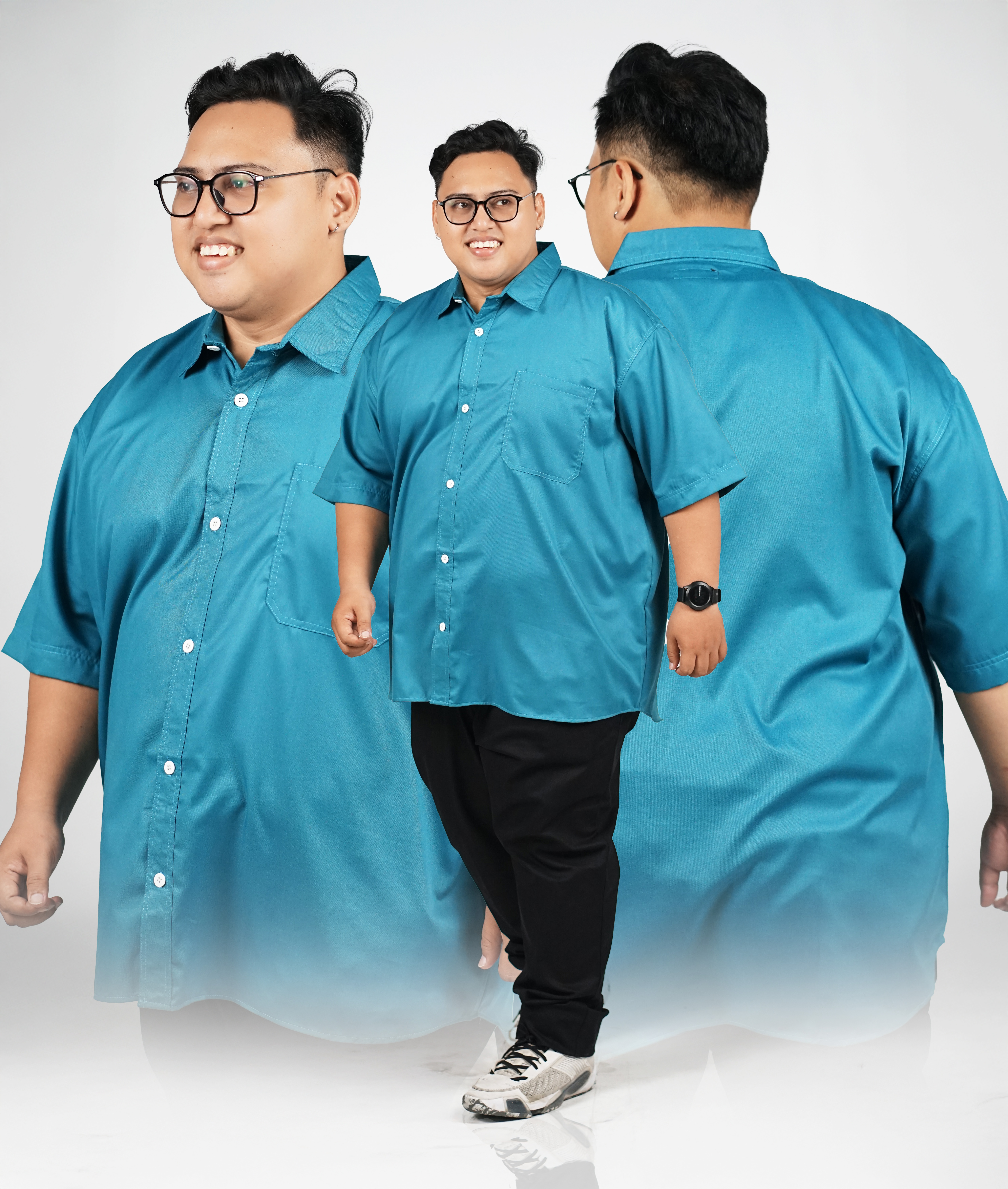Kemeja Pria Big Size Polos Toska Lengan Pendek Ukuran Jumbo 3XL-8XL - BigJordan 4
