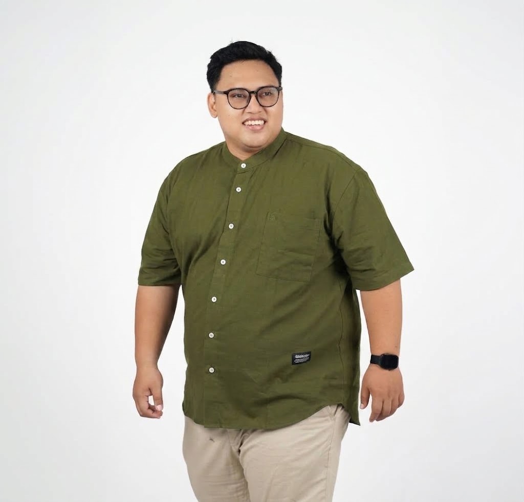 BigJordan - Omar Kemeja Muslim Katun Linen Big Size Jumbo 3XL - 8XL - Hijau Olive