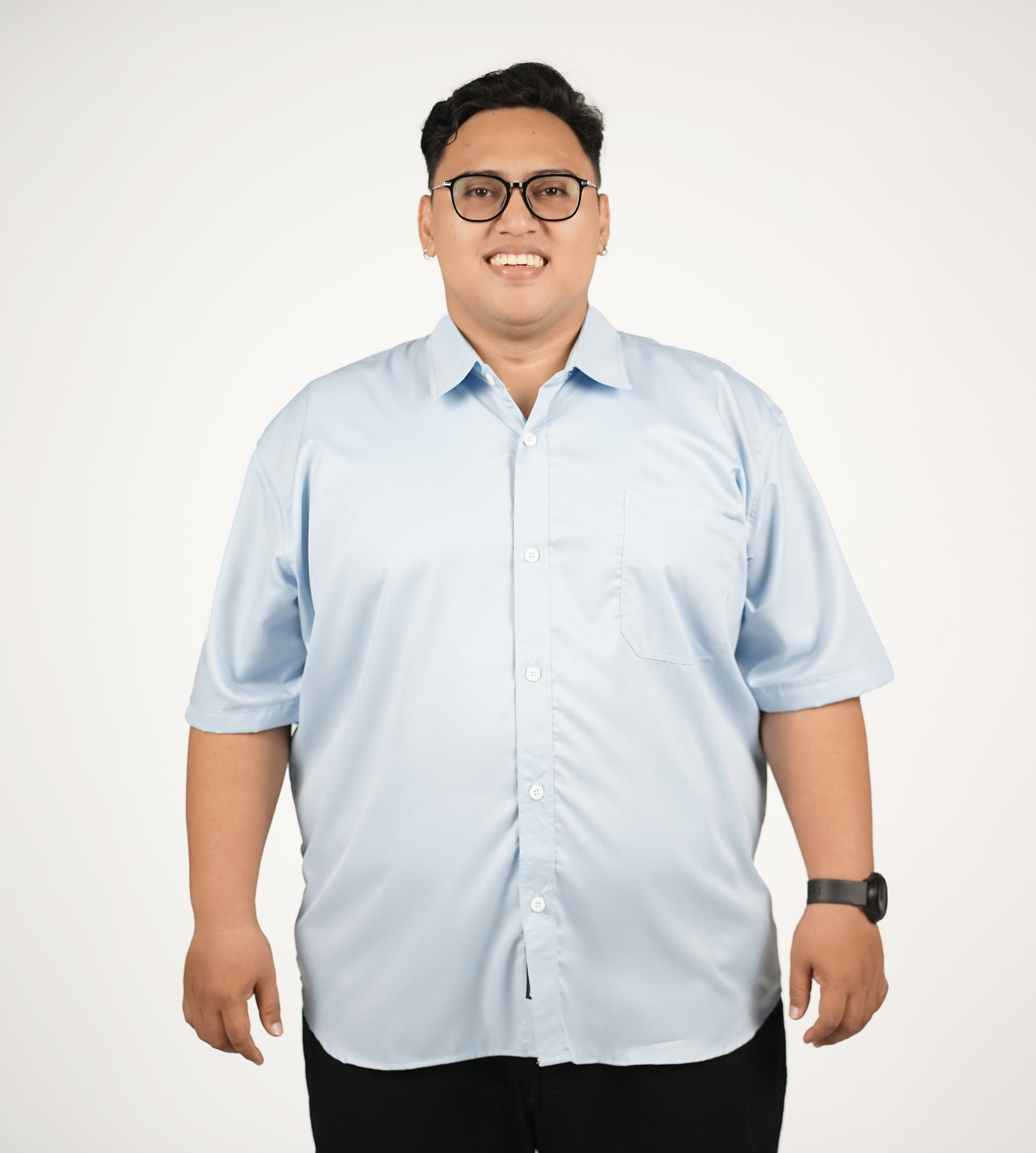 Kemeja Pria Big Size Polos Biru Muda Lengan Pendek Ukuran Jumbo 3XL-8XL - BigJordan