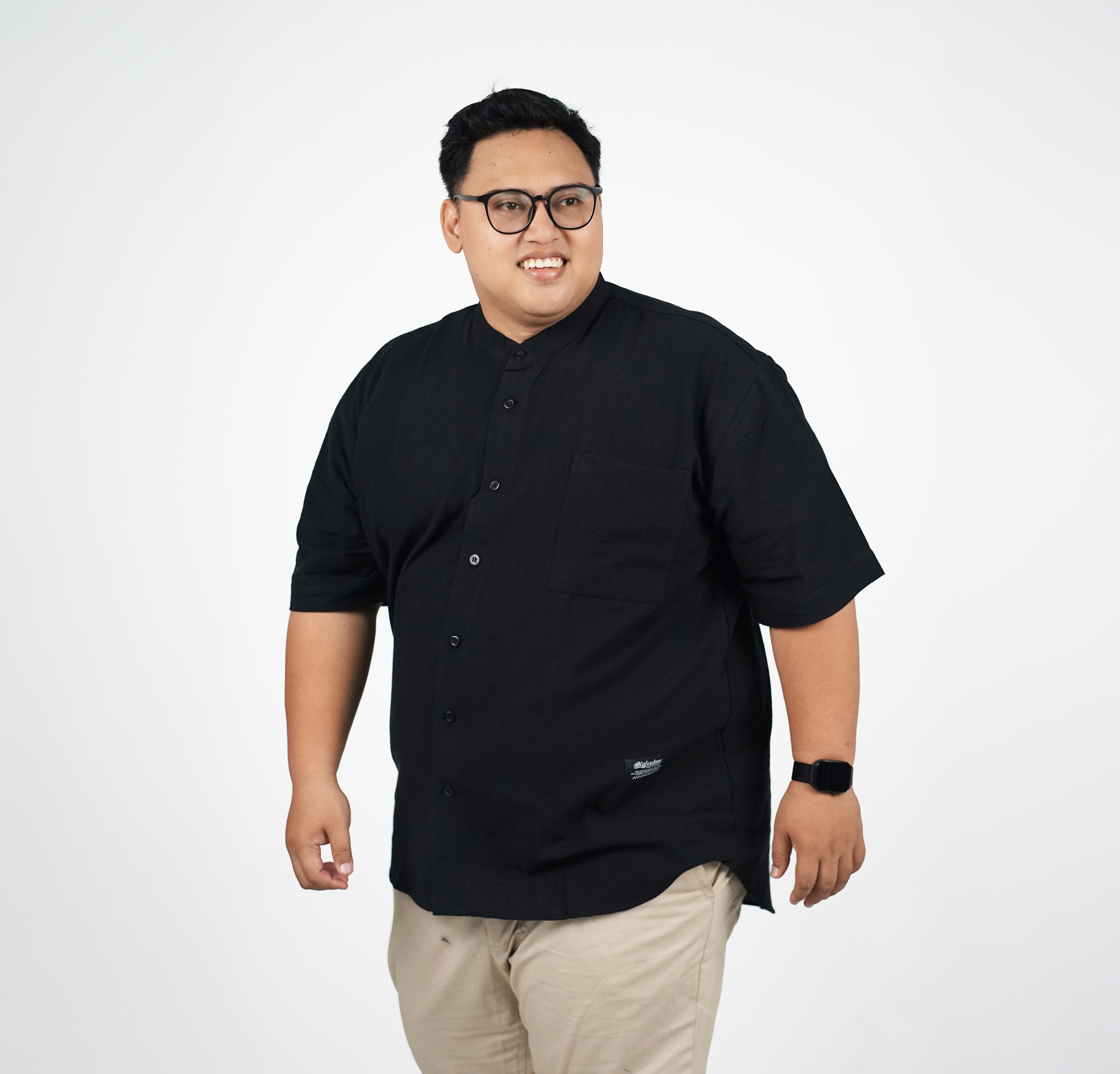 BigJordan - Omar Kemeja Muslim Katun Linen Big Size Jumbo 3XL - 8XL - Hitam