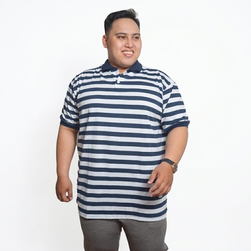 LINEABLU POLO SHIRT SALUR NAVY PUTIH