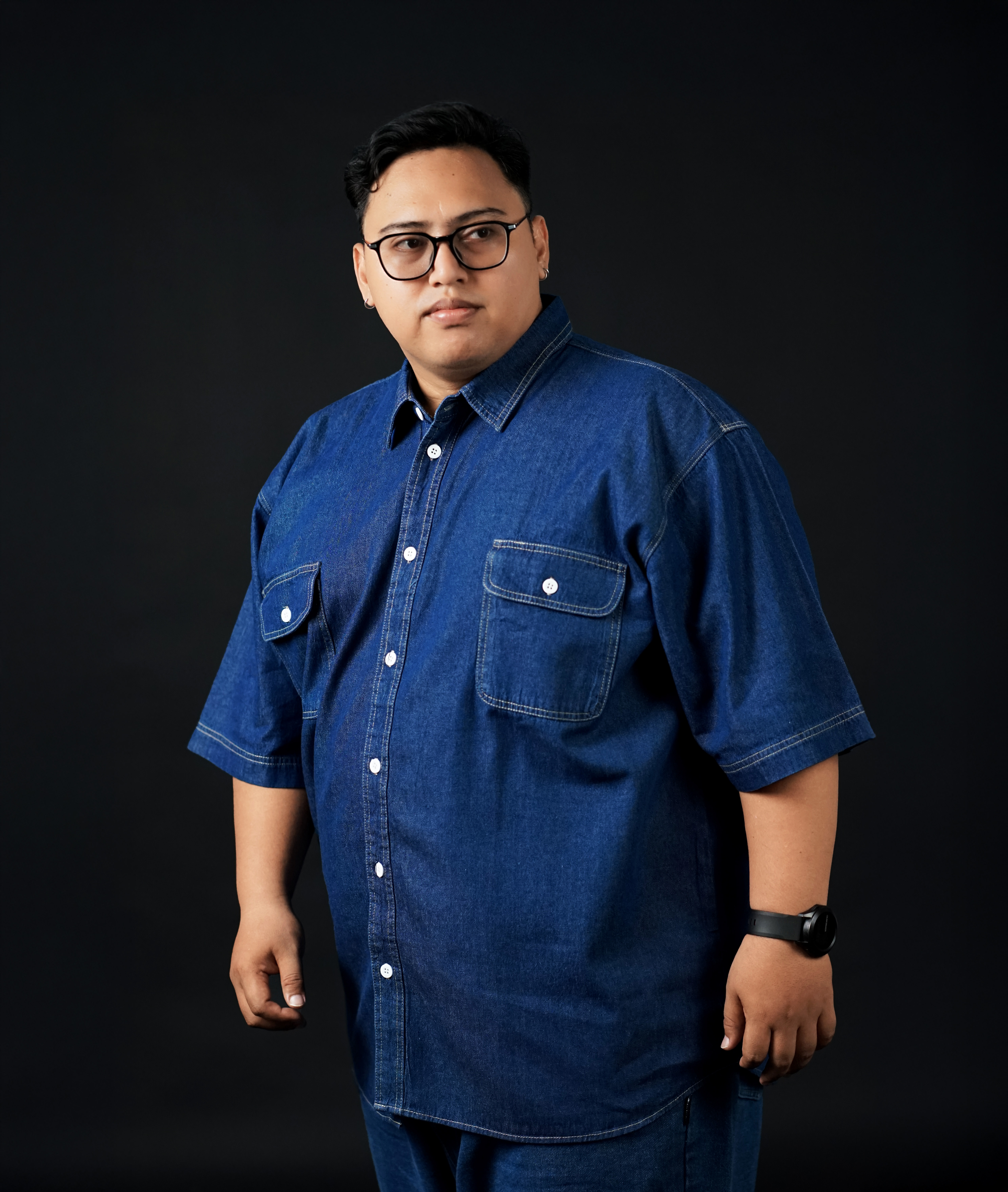 Kemeja Jeans Lengan Pendek Big Size Biru Tua (3XL-8XL) Bigjordan 5