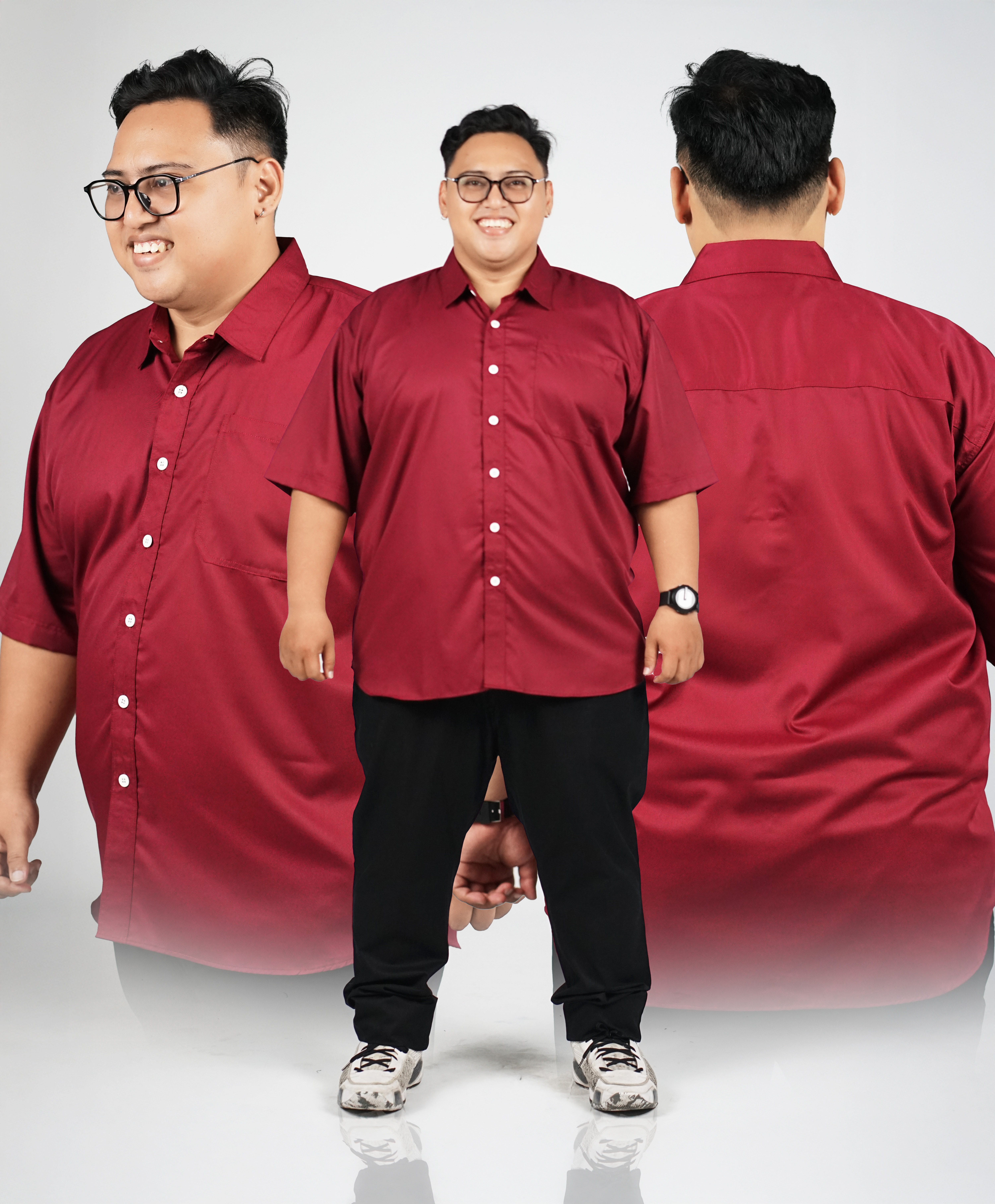 Kemeja Polos Lengan Pendek Big Size 3XL - 8XL Maroon Big Jordan 7