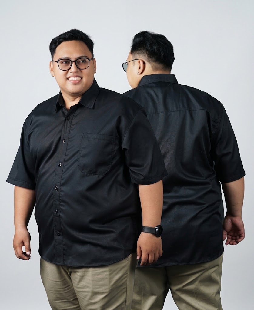 Kemeja Pria Big Size Polos Hitam Lengan Pendek Ukuran Jumbo 3XL-8XL - BigJordan 2