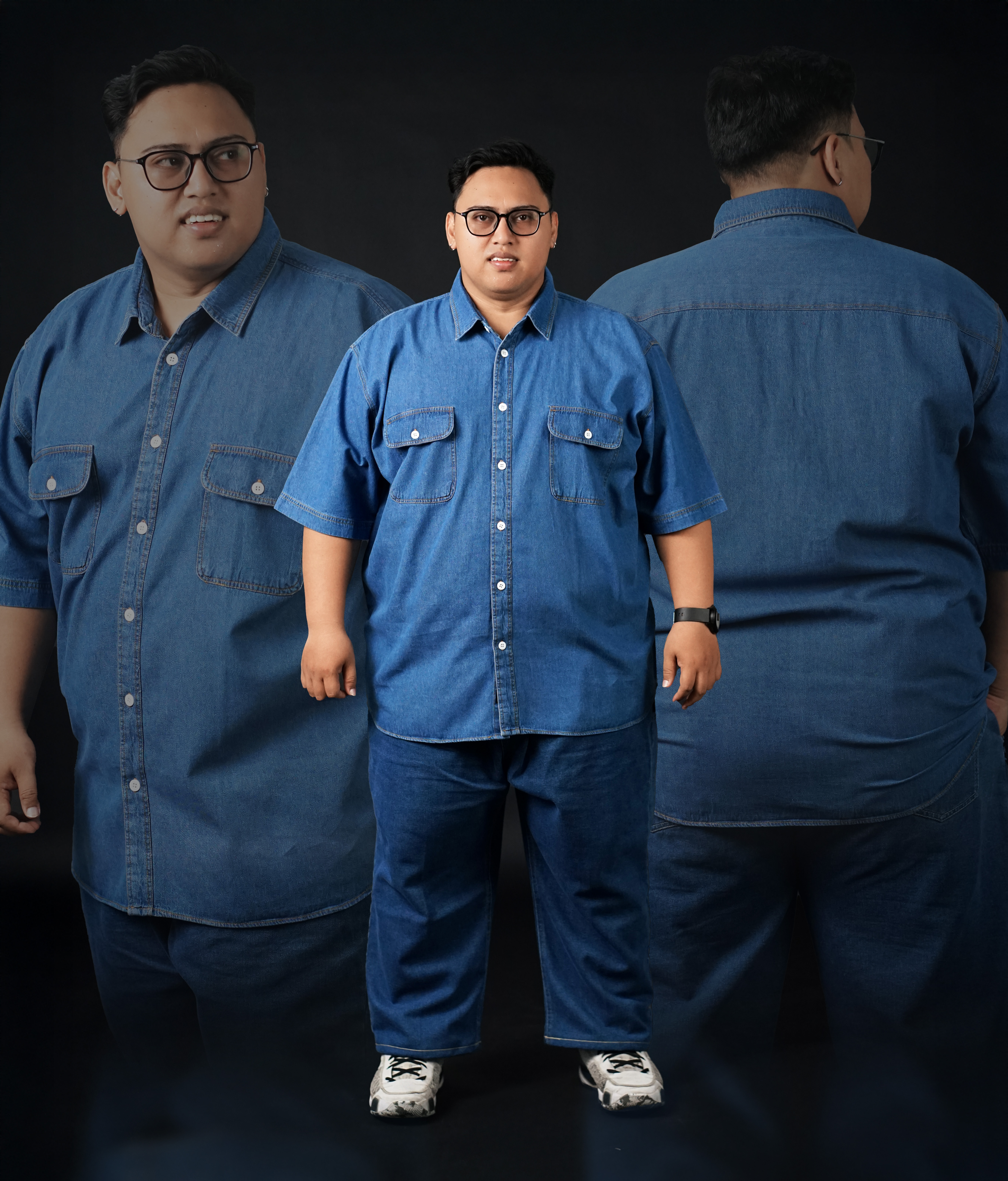 Kemeja Jeans Lengan Pendek Big Size Biru Denim (3XL-8XL) Bigjordan 2