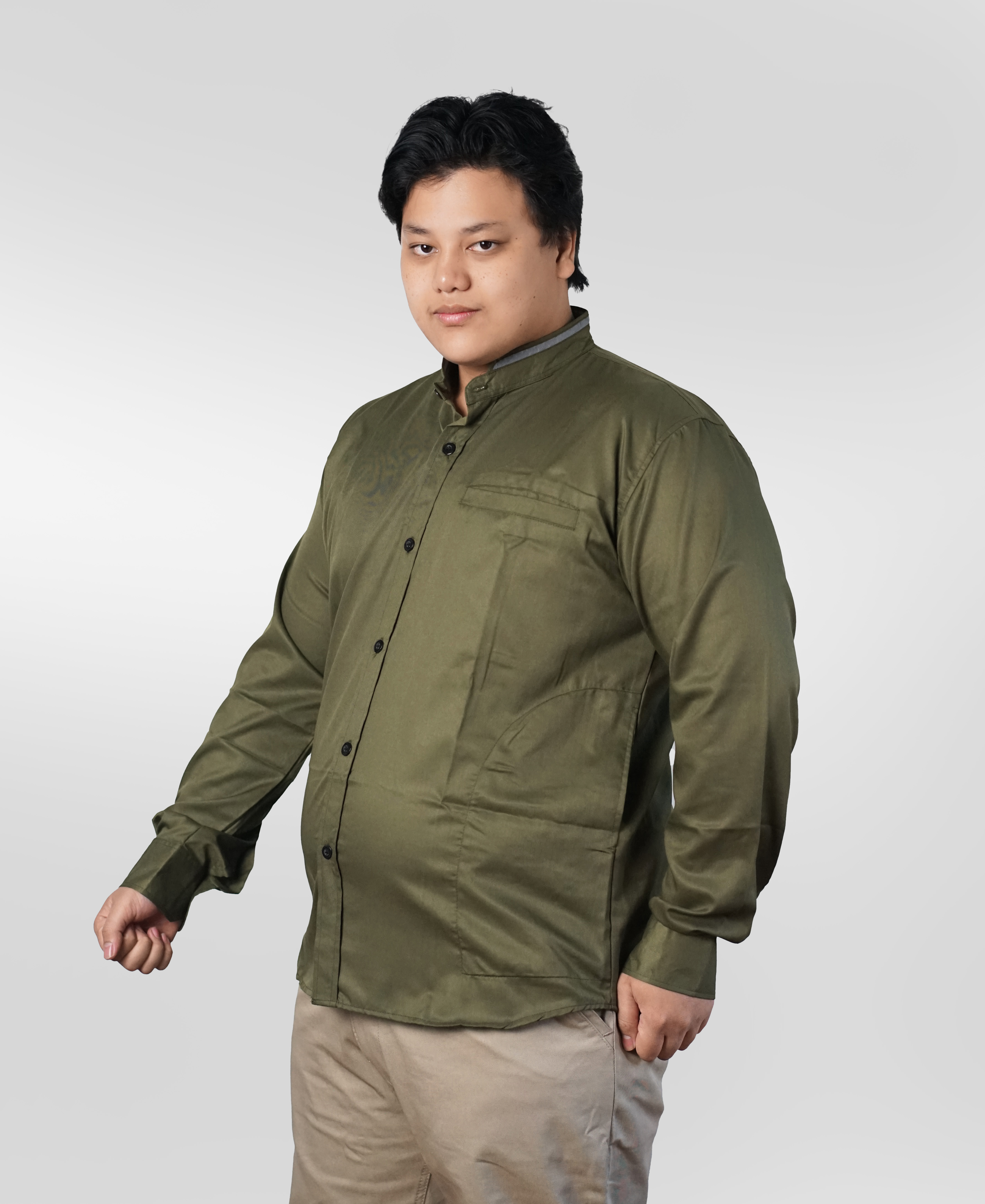 GAZZA HIJAU OLIVE - KEMEJA KOKO LENGAN PANJANG