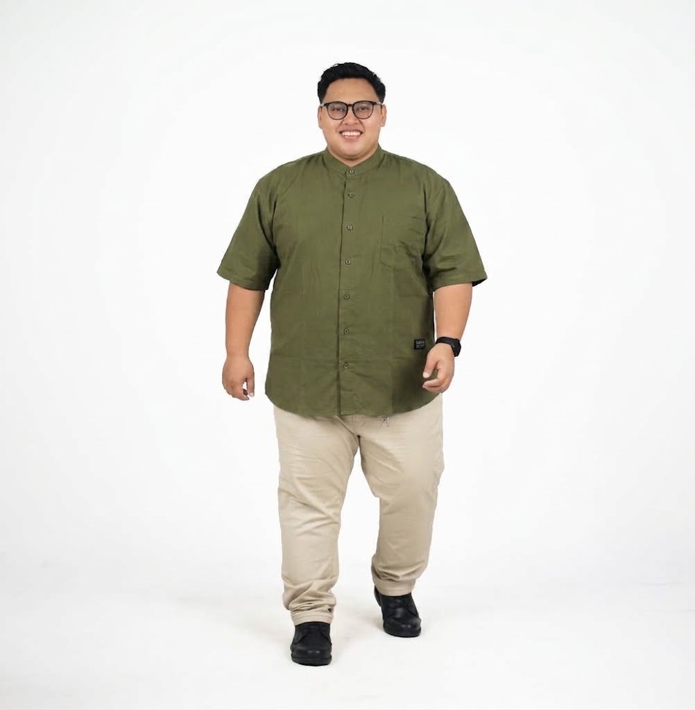 BigJordan - Omar Kemeja Muslim Katun Linen Big Size Jumbo 3XL - 8XL - Hijau Olive 3