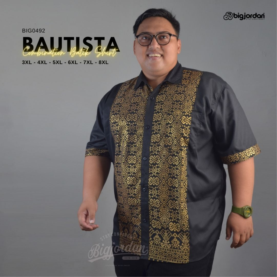 BAUTISTA - KEMEJA BATIK EMAS KOMBINASI KATUN HITAM 6