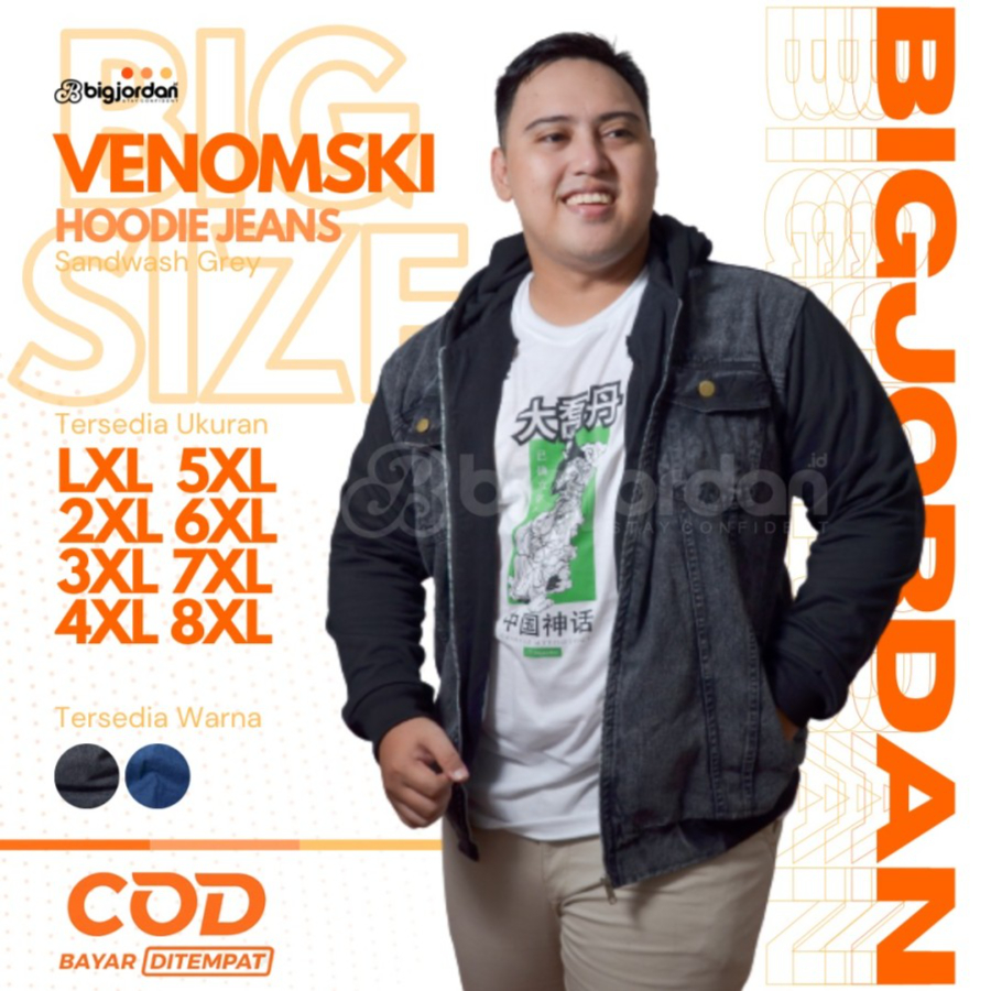 VENOMSKI JAKET JEANS HOODIE SANDWASH GREY 4XL 5XL 6XL 7XL 8XL 3