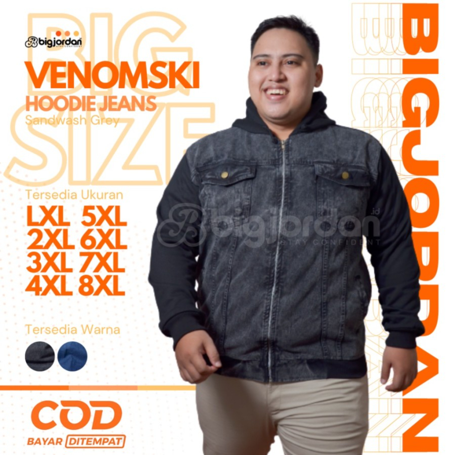 VENOMSKI JAKET JEANS HOODIE SANDWASH GREY 2XL 3XL