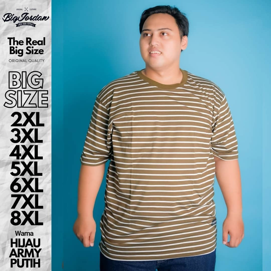 KAOS SALUR GARIS 3 WARNA HIJAU ARMY PUTIH