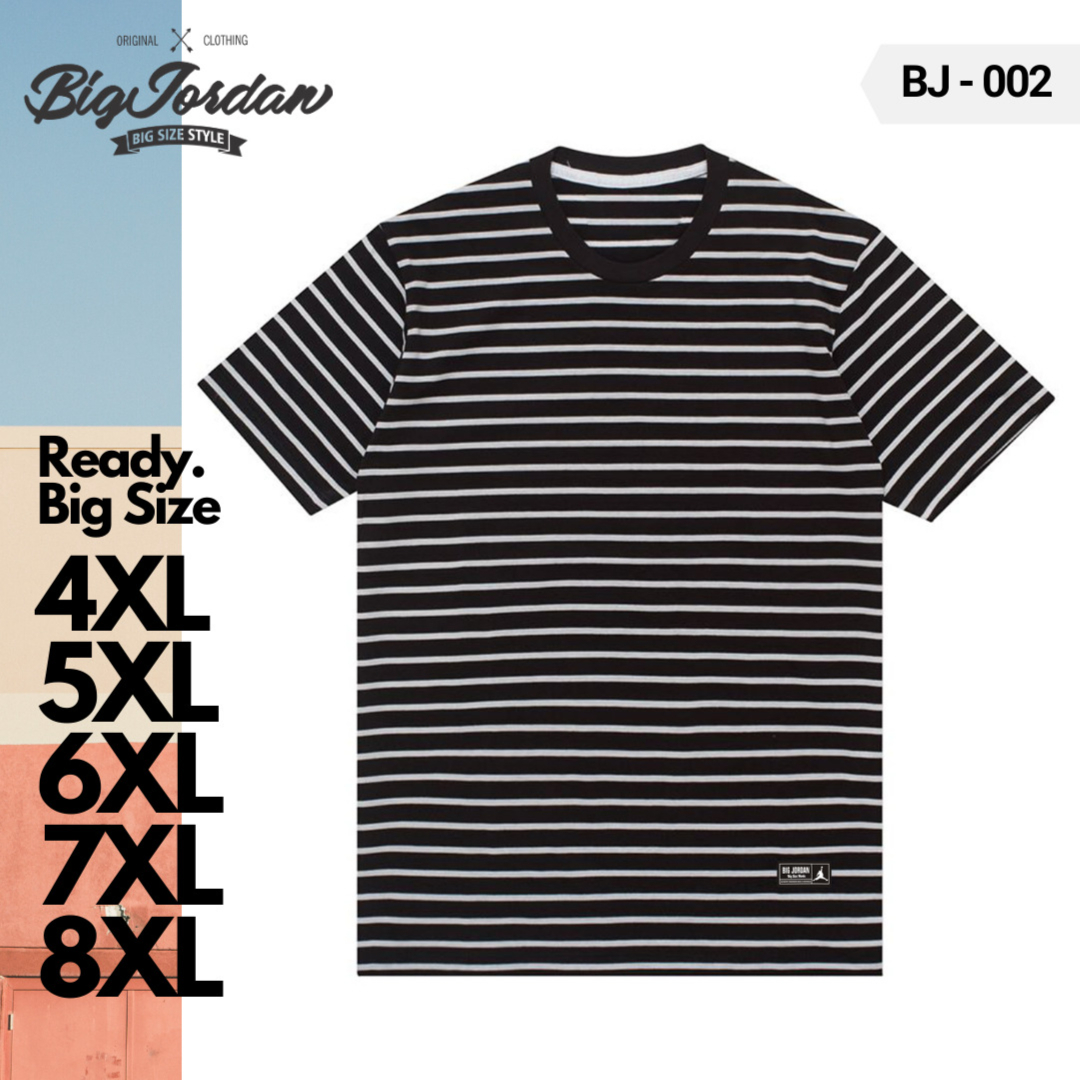 KAOS SALUR GARIS 4XL 5XL 6XL 7XL 8XL- HITAM PUTIH