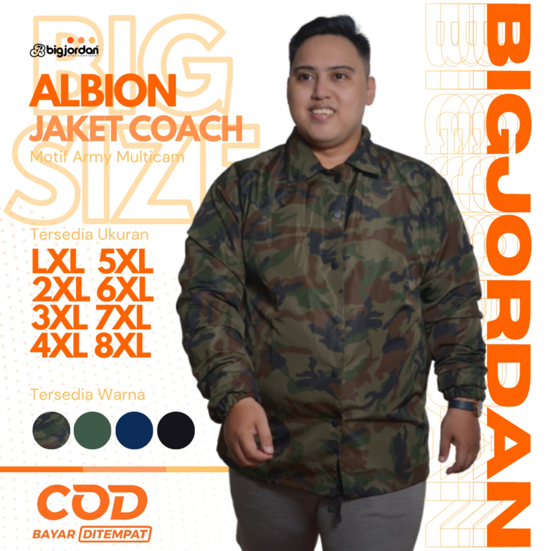 ALBION JAKET COACH ARMY HIJAU 2XL 3XL 4XL
