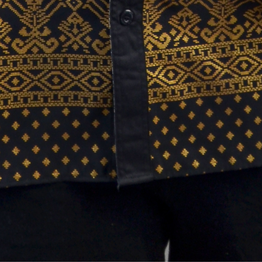 BAUTISTA - KEMEJA BATIK EMAS KOMBINASI KATUN HITAM 4