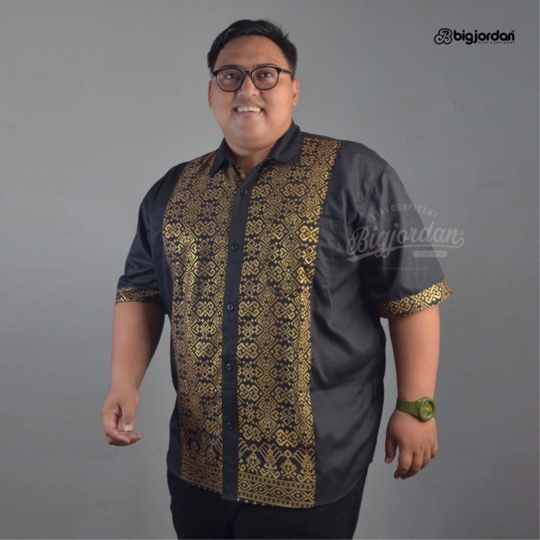 BAUTISTA - KEMEJA BATIK EMAS KOMBINASI KATUN HITAM 2