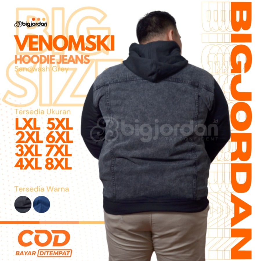 VENOMSKI JAKET JEANS HOODIE SANDWASH GREY 4XL 5XL 6XL 7XL 8XL 4