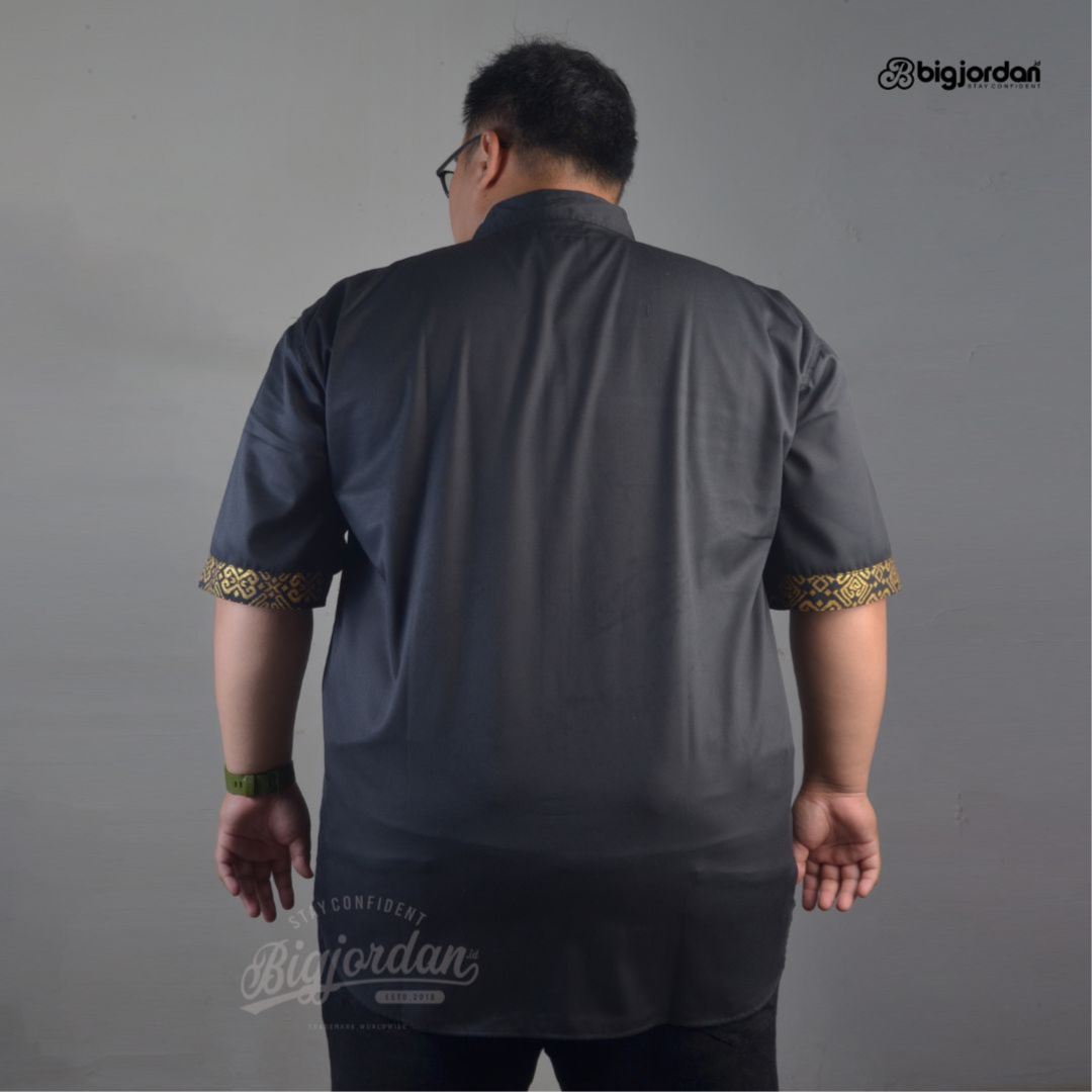 BAUTISTA - KEMEJA BATIK EMAS KOMBINASI KATUN HITAM 3