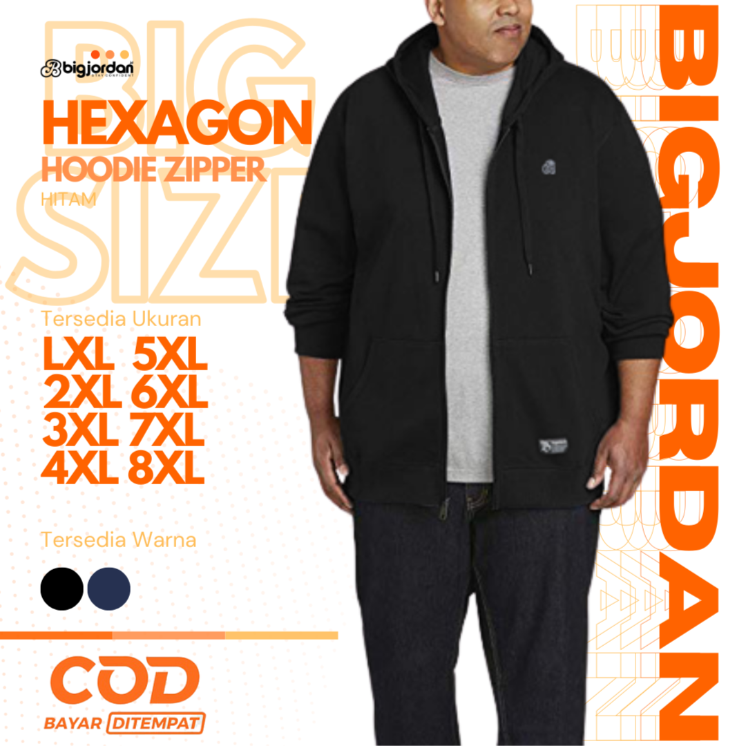 HEXAGON JAKET HOODIE ZIPPER HITAM