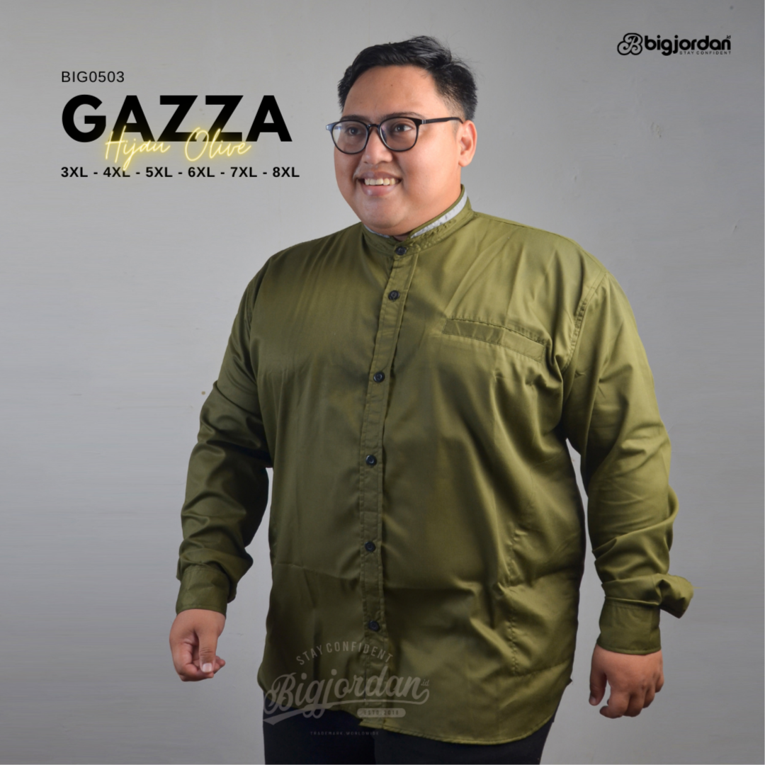 GAZZA HIJAU OLIVE - KEMEJA KOKO LENGAN PANJANG