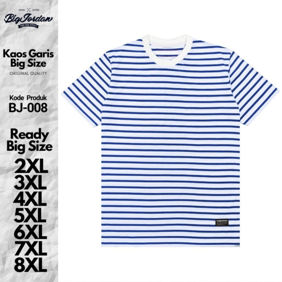 KAOS SALUR GARIS 4XL 5XL 6XL 7XL 8XL - BIRU PUTIH